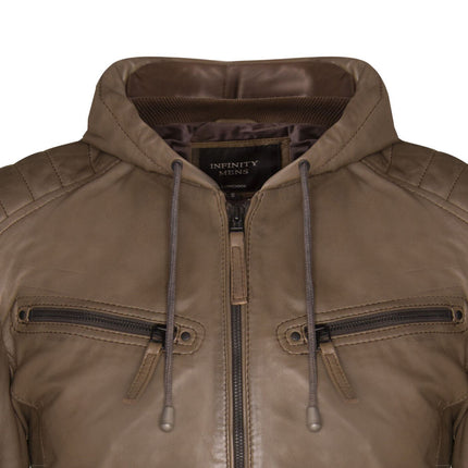 Mens Leather Hooded Retro Bomber Jacket - Skopje