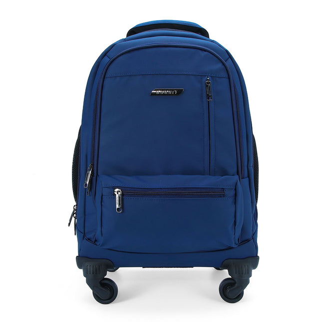 19" Blue Wheeled Laptop Backpack Premium PU 4 Wheel Trolley Rucksack