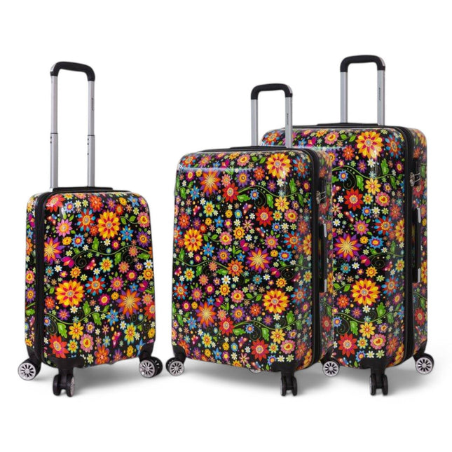 Strong Expandable Hard Shell Dual 4 Wheel Suitcase Set Print Luggage Cabin Travel Bag