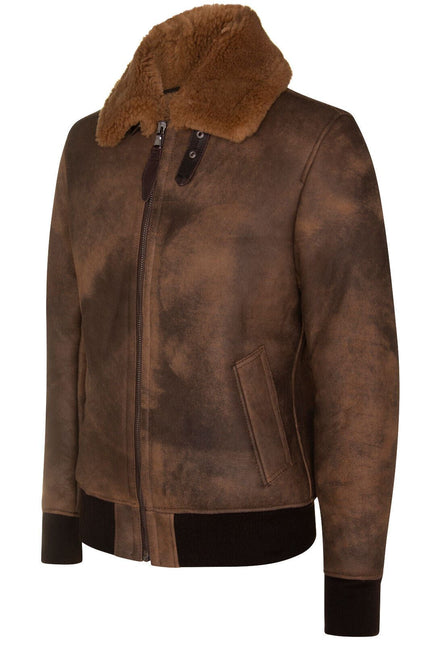 Mens Antique Sheepskin Bomber Jacket-Algorta