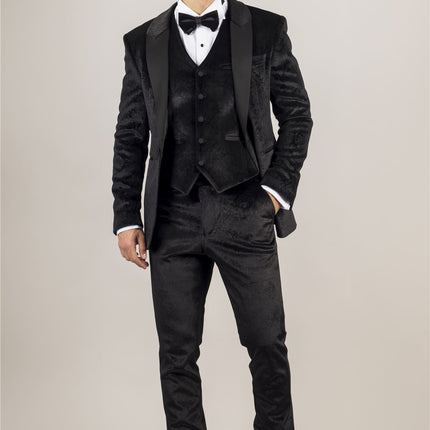 Men's Black 3 Piece Velvet Wedding Tuxedo Formal Suit