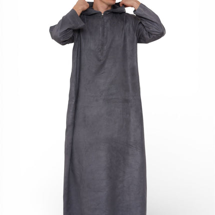 Men's Hooded Eid Grey Moroccan Jubba Robe Ramadan Eid Thobe - HM12