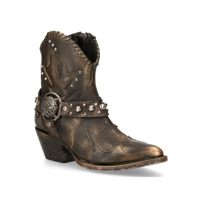 New Rock Brown Leather Pointed Cowboy Boots - WSTM004-S1