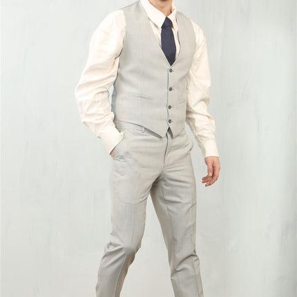 Men's 3 Piece Prince Of Wales Grey Suit Workwear