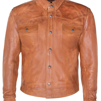 Mens Retro Leather Shirt Jeans Jacket-Beijing