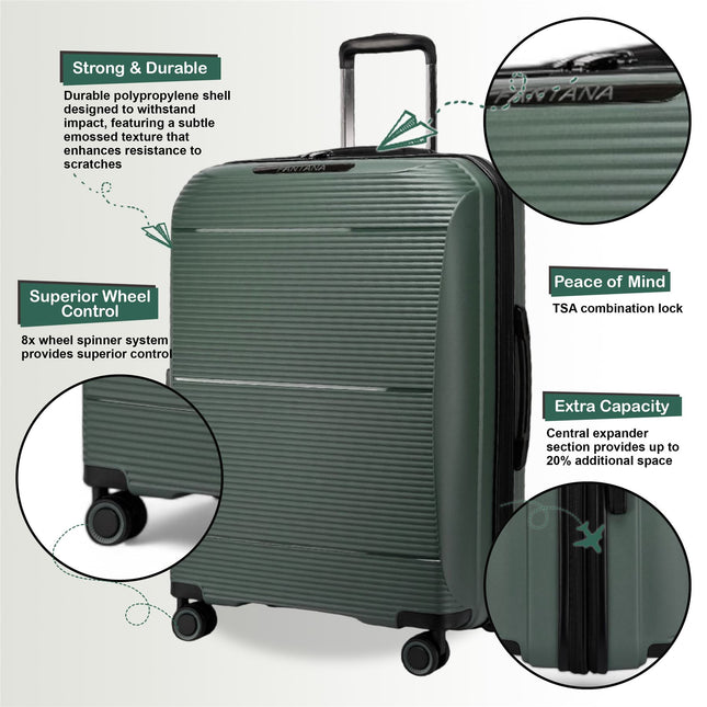 Expandable Hard Shell PP 8 Wheel Luggage Travel Cabin Holiday Bags Suitcase Set