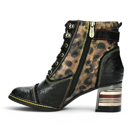 Laura Vita Women's Victorian Floral Black Leather Lace-Up Ankle Boots - Idcorao-10