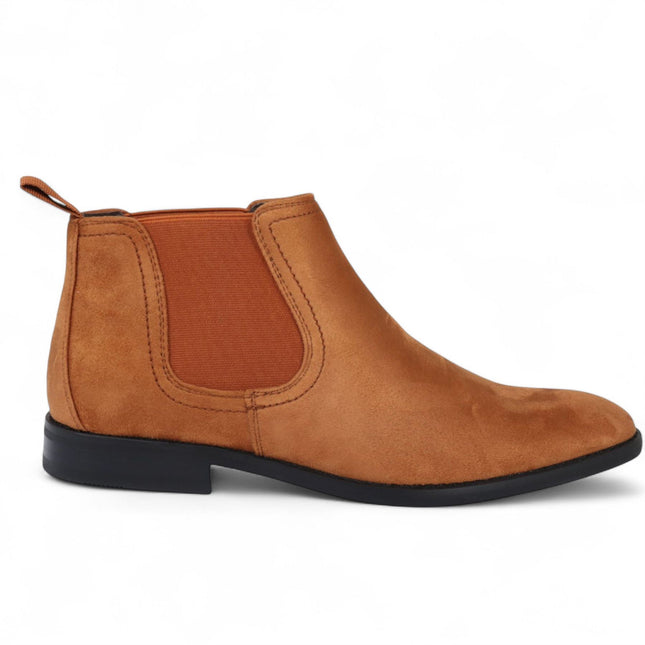 Men's Tan Suede Chelsea Boots Real Leather Lined Slip-On