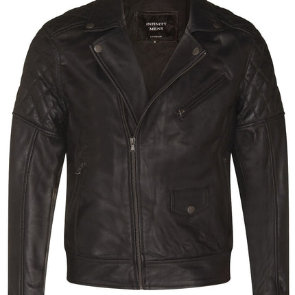Mens Cross Zip Leather Biker Jacket - Gibraltar