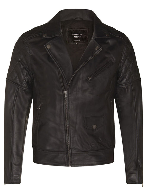 Mens Cross Zip Leather Biker Jacket - Gibraltar