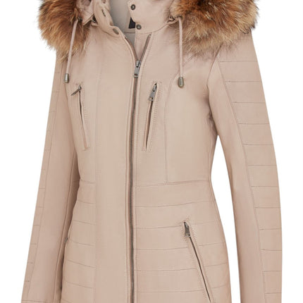 Womens Slim Fit Leather Hooded Parka Jacket-Northam