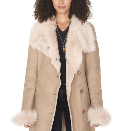 Womens Suede Merino Shearling Coat with Toscana Collar-Hanoi