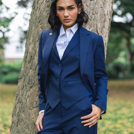 Women's 3 Piece Tailored Fit Plain Navy Formal Office Suit