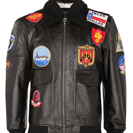 Mens A2 Top Gun Leather Bomber Jacket-Camborne