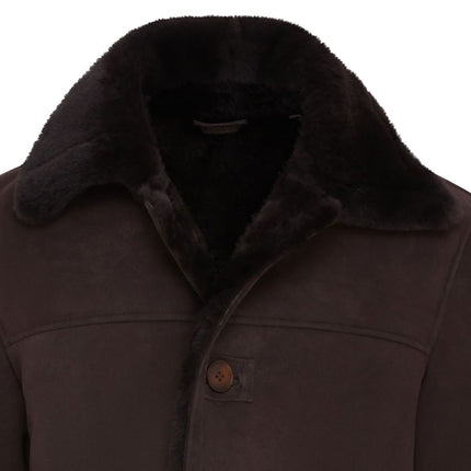 Men's Classic Brown Real Sheepskin Shearling Suede Leather Coat Jacket