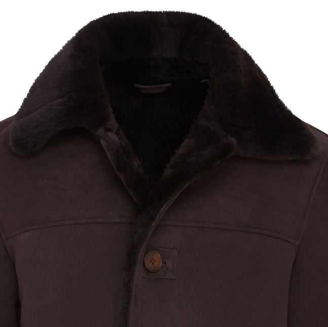 Men's Classic Brown Real Sheepskin Shearling Suede Leather Coat Jacket
