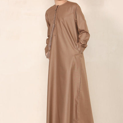 Boy's Kids Brown Thobe Emirati Jubba Islamic Clothing Kaftan Eid String Tassel