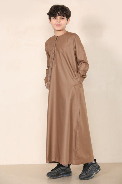 Boy's Kids Brown Thobe Emirati Jubba Islamic Clothing Kaftan Eid String Tassel
