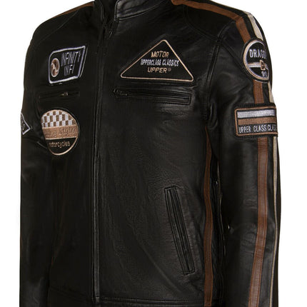 Mens Racing Hooded Leather Biker Jacket-Detroit
