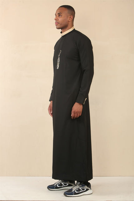 Men's Black Thobe Arab Saudi Emirati Islamic Clothing Jubba Robe