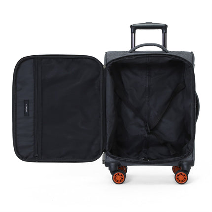 Soft Shell Black Linen Suitcase Set 8 Wheel Lightweight Travel Luggage