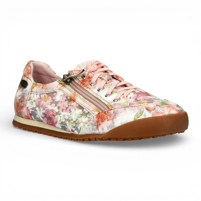 Laura Vita Women's Tivanao-05 Rose Pink Floral Leather Trainers Zip Sneaker Shoes