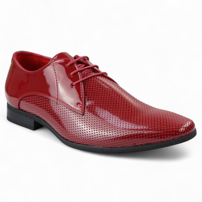 Men’s Red Pointed Toe Formal Lace Up Perforated Shoes