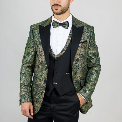 Men's 4 Piece Green Paisley Wedding Suit Tailor Fit