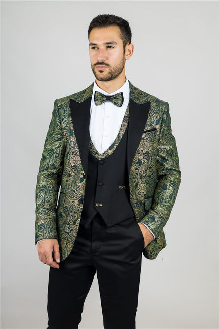 Men's 4 Piece Green Paisley Wedding Suit Tailor Fit