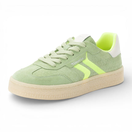 Tamaris Women's Green Leather Neon Stripes Trainers Sneaker Shoes