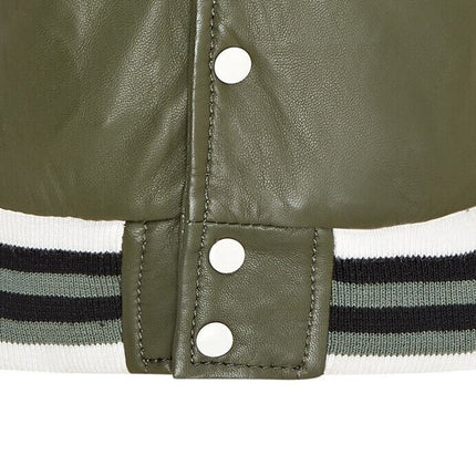 Kids Green Letterman Leather Varsity College Bomber Jacket