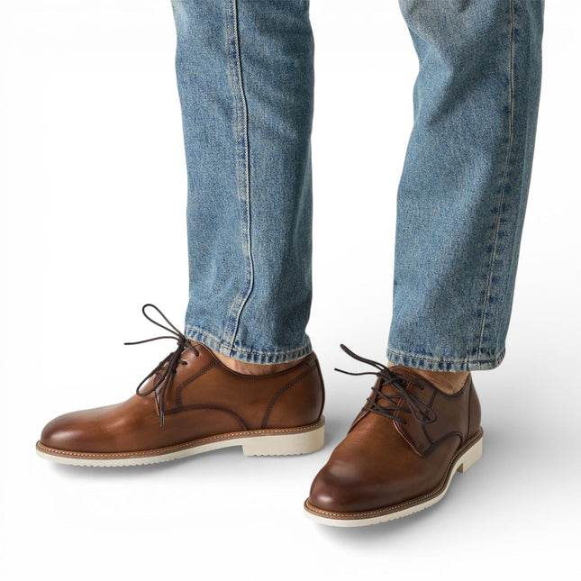 Tamaris Men's Cognac Brown Leather Plain Toe Smart Derby Shoes