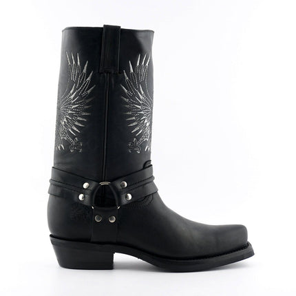 Grinders Mens Black Leather Cowboy Boots - Bald Eagle