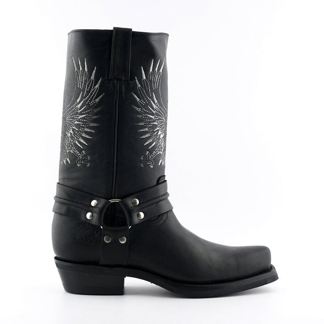 Grinders Mens Black Leather Cowboy Boots - Bald Eagle