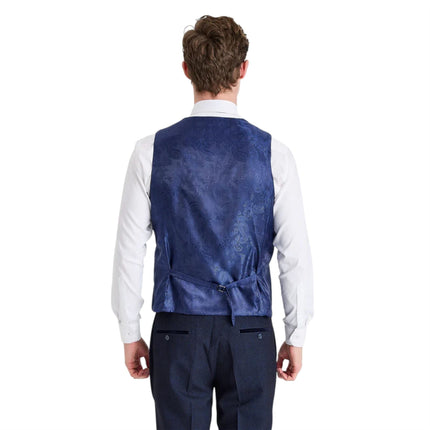 Men's Check Navy Blazer Cream Waistcoat Wedding 3 Piece Suit - Regent