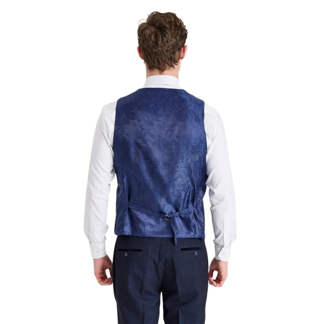 Men's Check Navy Blazer Cream Waistcoat Wedding 3 Piece Suit - Regent