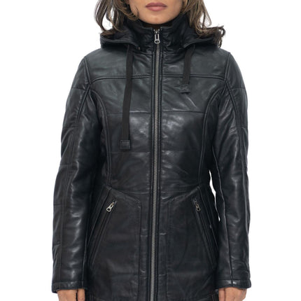 Women's Leather Quilted Parka Coat-Allentown