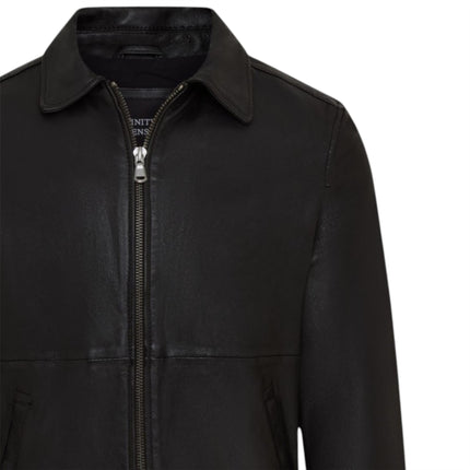 Mens Leather Black Harrington Collar Biker Jacket - Alpha