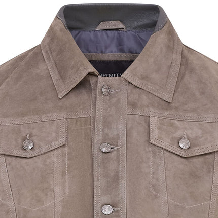 Mens Goat Suede Jeans Jacket Trucker Casual Denim Leather Shirt