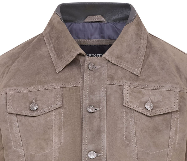 Mens Goat Suede Jeans Jacket Trucker Casual Denim Leather Shirt