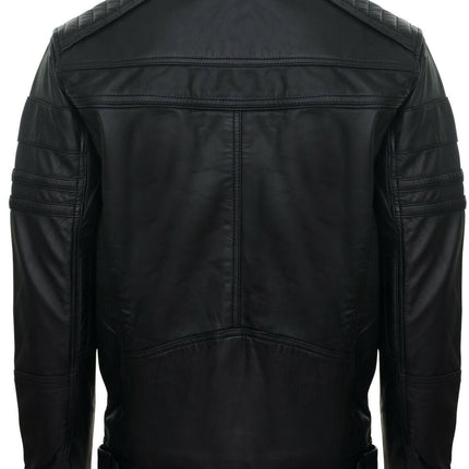 Men's Vintage Black Leather Biker Jacket-Naples