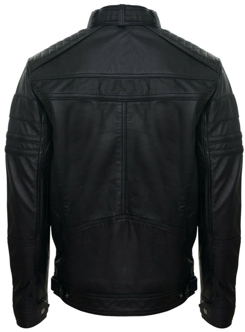 Men's Vintage Black Leather Biker Jacket-Naples