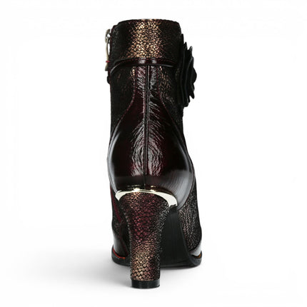 Laura Vita Women’s Wine Leather Floral Heeled Lace-Up Boots - Alcbaneo 173