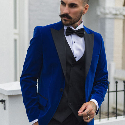 Mens Blue Velvet Dinner Tuxedo Suit Jacket Blazer
