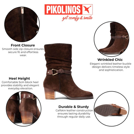 Pikolinos Women's Dark Brown Leather Mid-Calf High Boots - Zamora