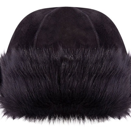 BLACK 100% Sheepskin Shearling Leather Toscana Fur Beanie Round Bucket Hat