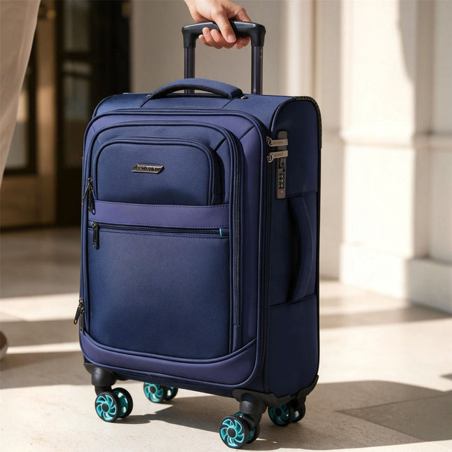 Soft Shell Blue 1680D Polyester Suitcase Set 8 Wheel TSA Lock Luggage