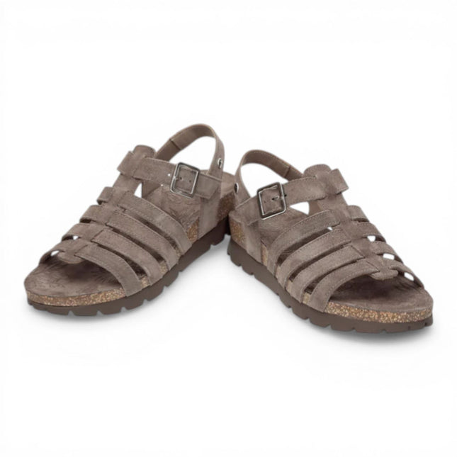 Panama Jack Women's Wedge Stone Grey Suede Leather Sandals - Sasha B6
