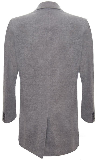 Men's Long Grey Wool Slim Fit Overcoat
