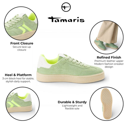 Tamaris Women's Green Leather Neon Stripes Trainers Sneaker Shoes
